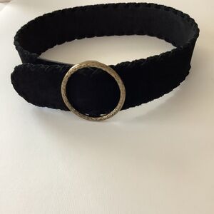 NWOT Lucky Brand Black Suede Belt With Pounded Brass Ring Buckle XS/S